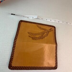 Vintage Hand Tooled Leather Checkbook Cover Floral Ferns Bi-Fold Wallet